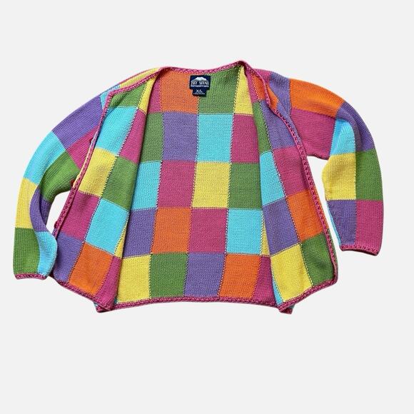 Rey Wear Colorblock Cardigan Sweater Womens XL Hand Knit Bolivia Cotton Buttons - Picture 8 of 11